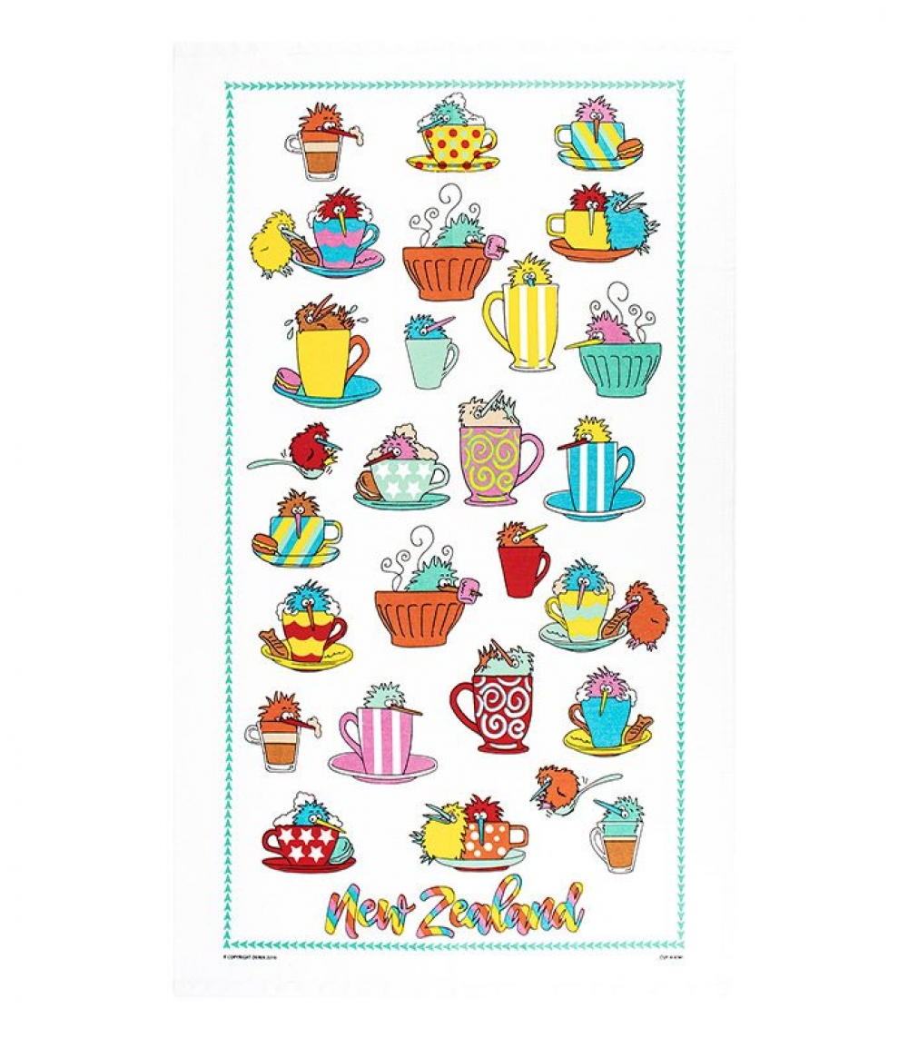 新西兰KIWI茶杯图案茶巾 (48 × 76厘米)