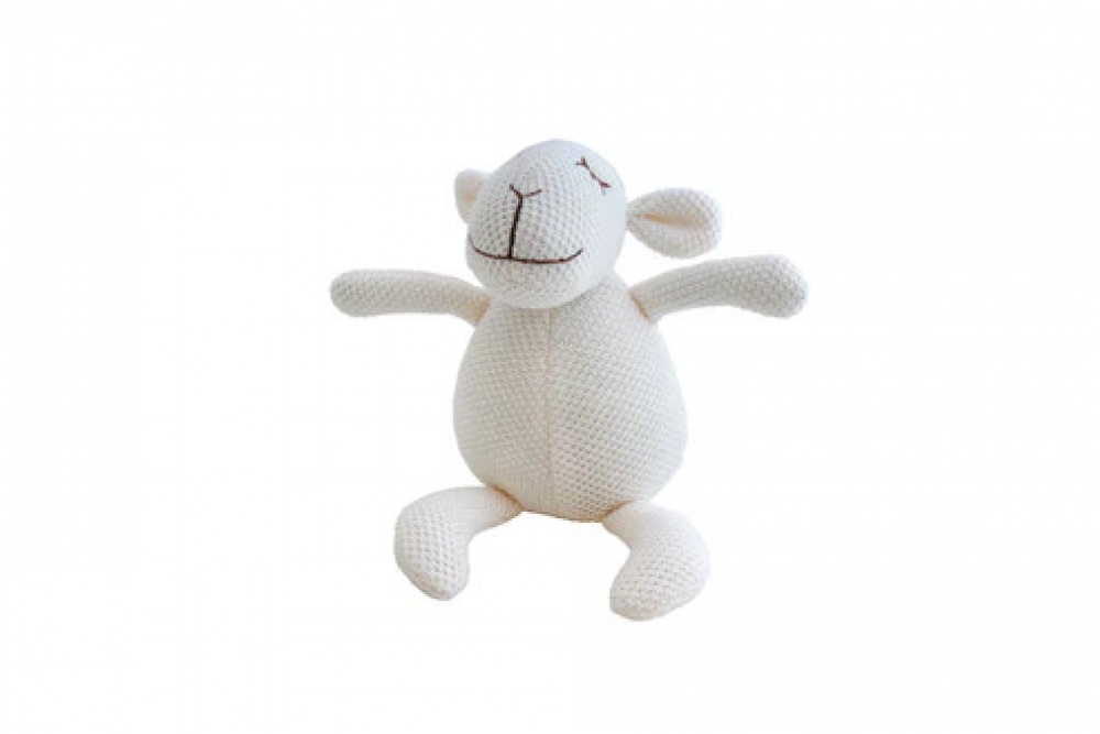 新西兰Kiwi & Friends白色针织坐姿小羊摇铃玩具