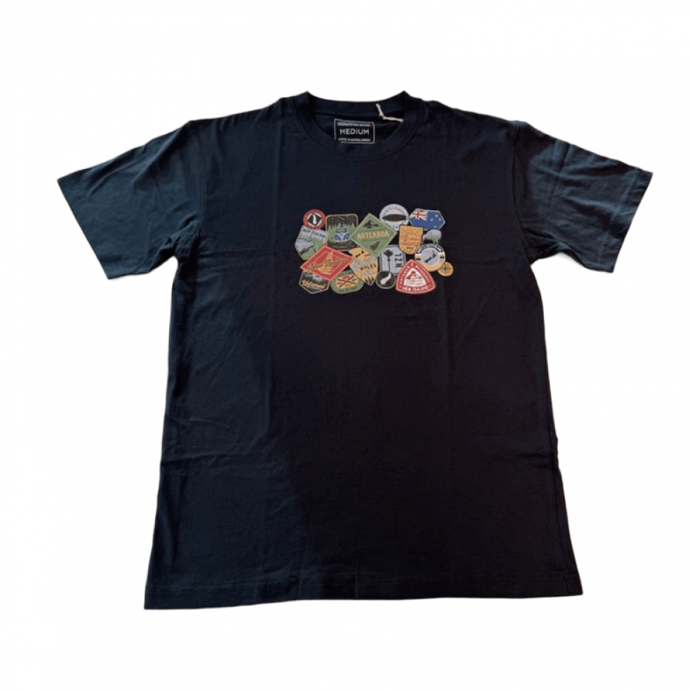 新西兰多图标100%纯棉纪念款T恤 - 海军蓝（男女均可）（多尺码可选）