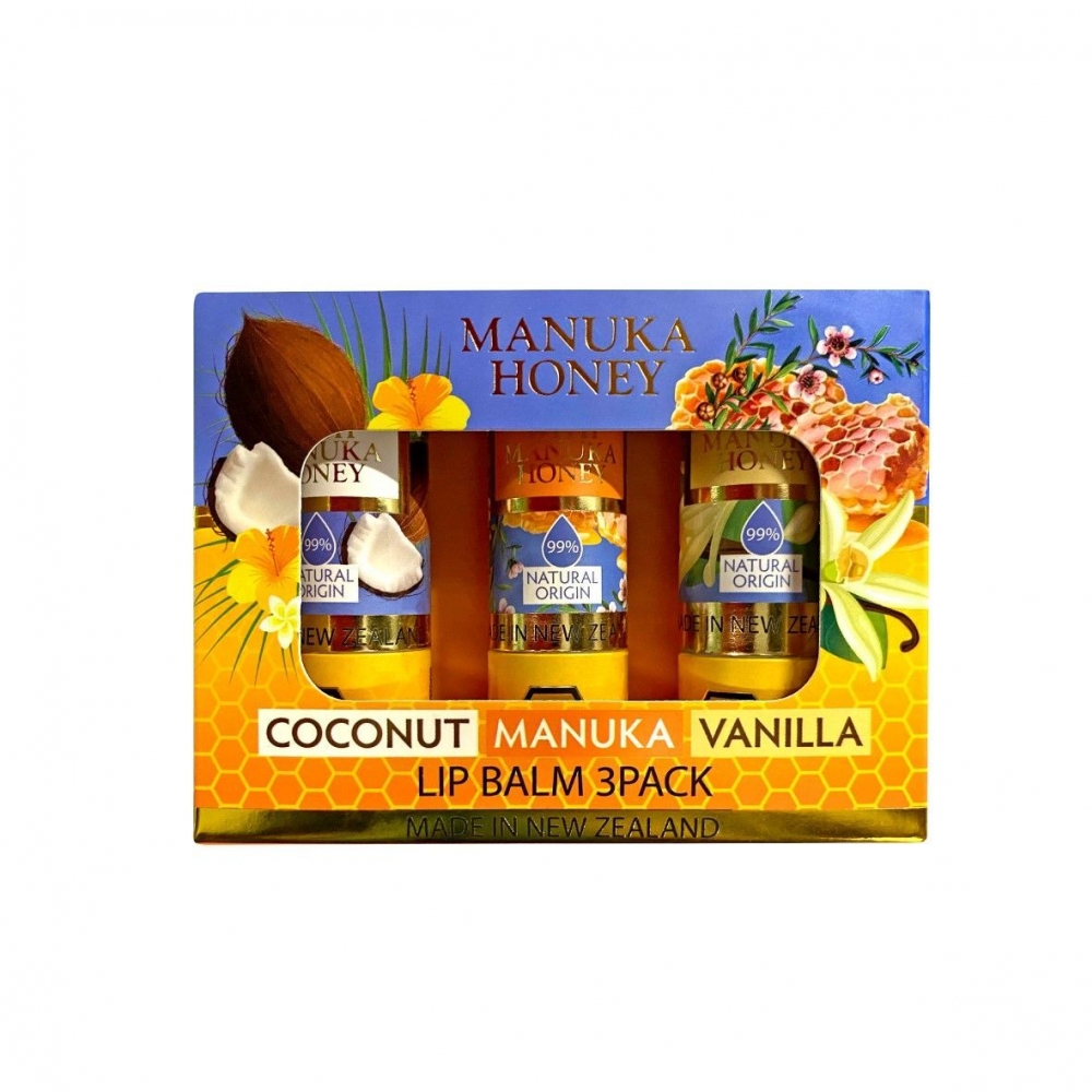 【同品牌买三赠一可混搭】 The Natural Land  麦卢卡蜂蜜多口味润唇膏套装（椰子/麦卢卡/香草，6克/支，3支装）